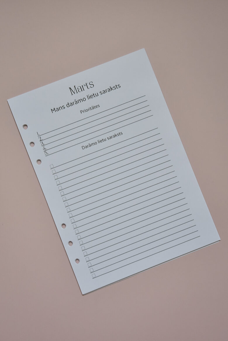 Mēneša darāmo lietu plānotāja papildlapas