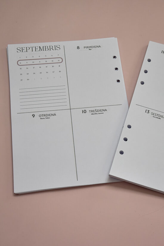 Mācību gada plānotāja iekšlapas - minimalistiskas